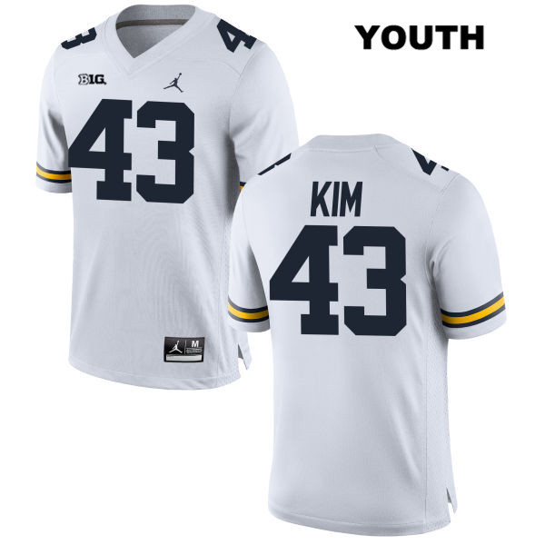 Youth NCAA Michigan Wolverines Eric Kim #43 White Jordan Brand Authentic Stitched Football College Jersey CV25S28UC